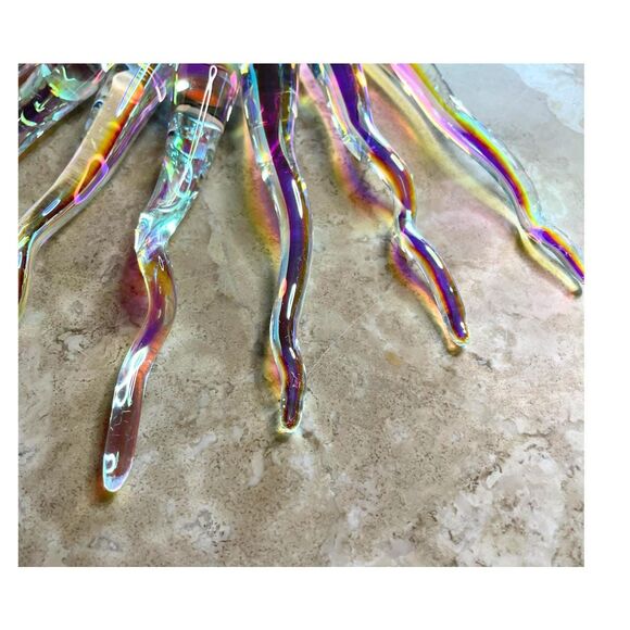 Set of 8 Handmade 6" Iridized Clear Glass Icicle Ornaments - Picture 6 of 10